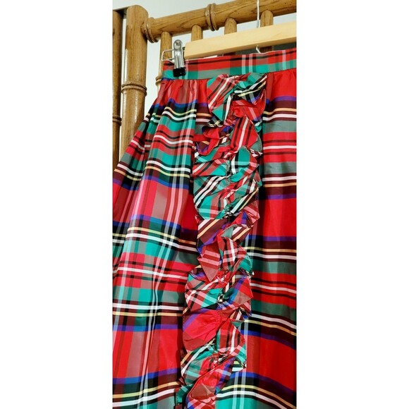 VTG Maxi Taffeta Plaid Long Christmas Holiday Hostess dress skirt 70s XS - Picture 5 of 10